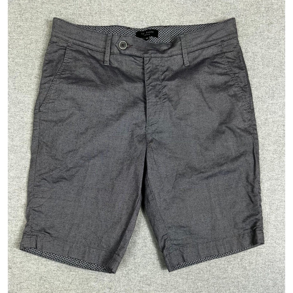 Ted Baker Chino Shorts Mens 31R Grey Stretch‎ Cotton Micro Pattern